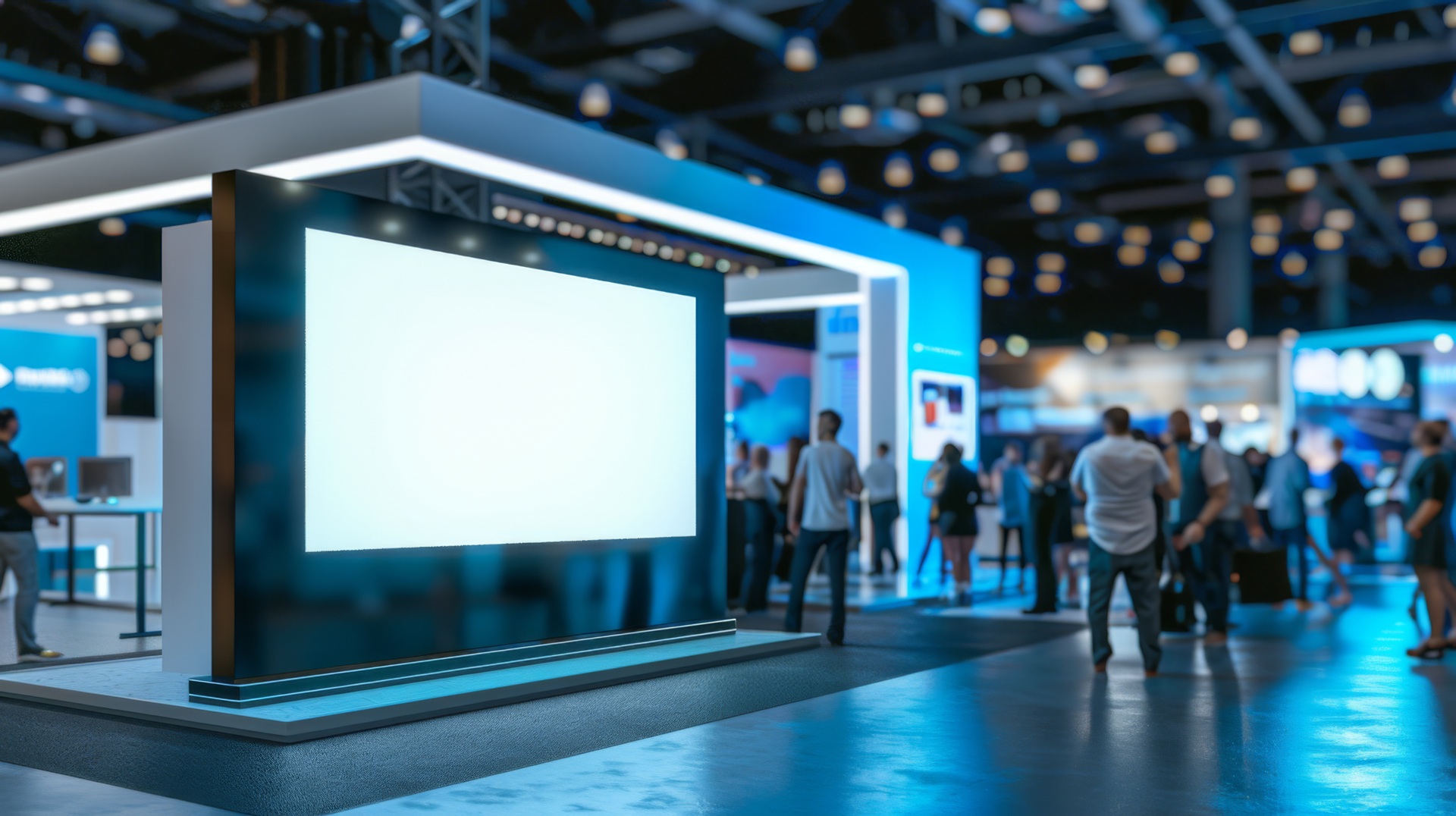 Digitaler Messestand mit Beleuchtung und Screens | Messetraversen